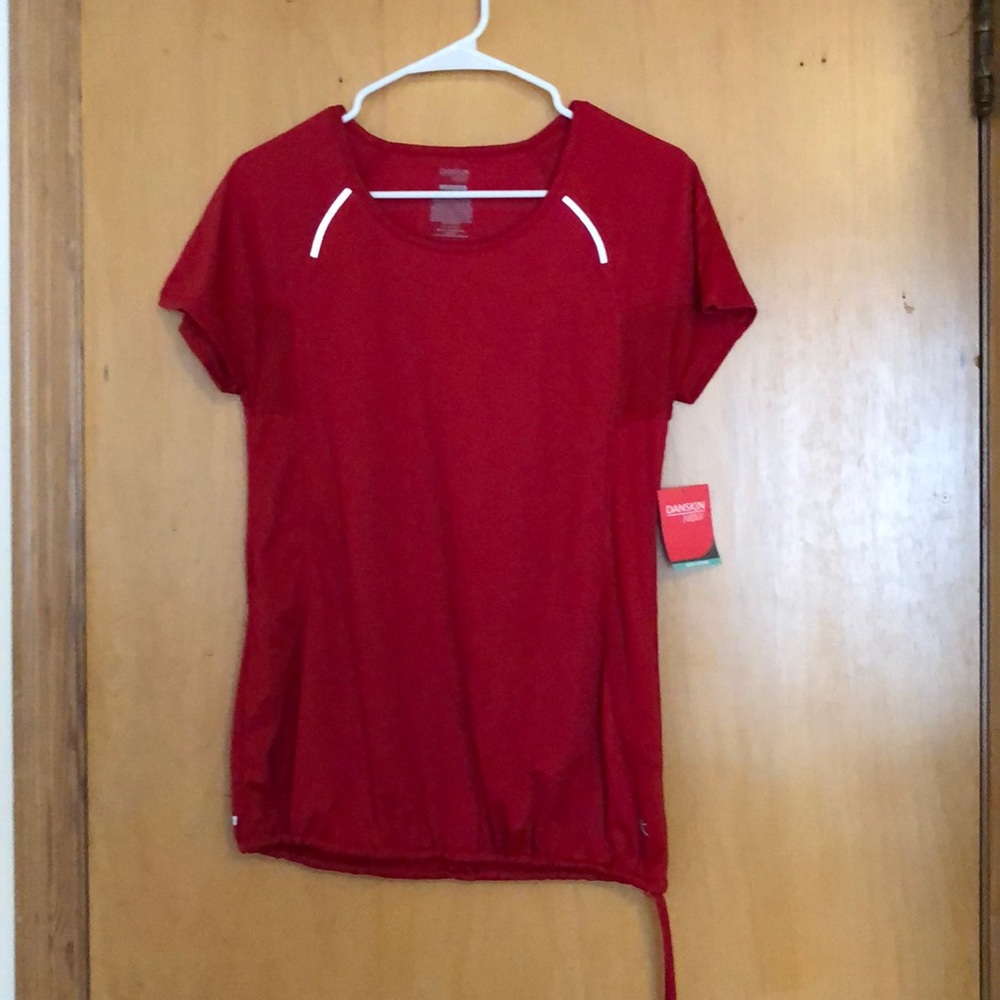 Red Semi- Fitted Drawstring Bottom Workout Top